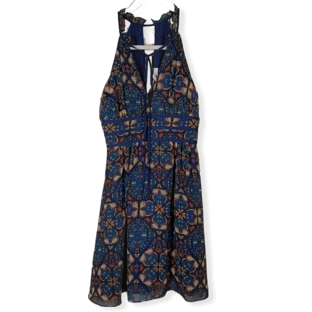 BCBGeneration Blue Paisley Floral Sleeveless Tie Front Dress Size 0